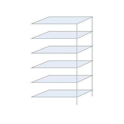 Kovový regál Ogmios, přístavbový, 250 x 130 x 60 cm, 1 700 kg, 6 polic, 250 kg/police, pozink