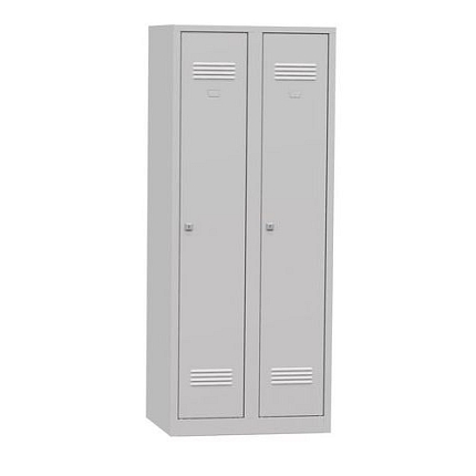 Svařovaná šatní skříň Edward nízká, 2 oddíly, cylindrický zámek, šedá