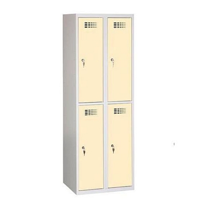 Svařovaná šatní skříň Rafael odlehčená, 4 oddíly, cylindrický zámek, šedá/béžová