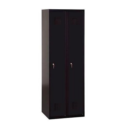 Svařovaná šatní skříň Patrick, 2 oddíly, cylindrický zámek, černá/černá