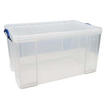 Plastový úložný box s víkem na klip, průhledný, 84 l