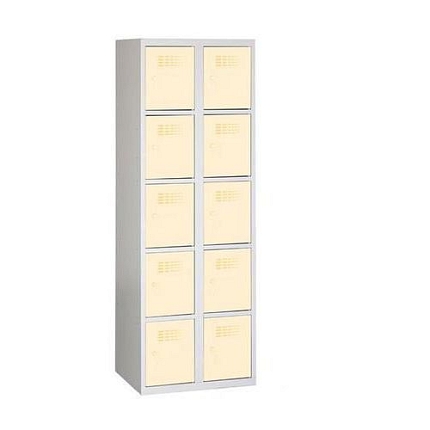 Svařovaná šatní skříň Eric odlehčená, 10 boxů, cylindrický zámek, šedá/béžová