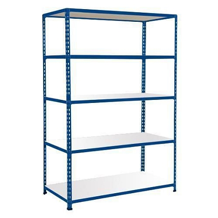 Kovový regál Rapid 2, 198 x 122 x 91,5 cm, 200 kg/police, 5 laminovaných polic, modrý