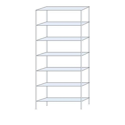 Kovový regál Ogmios, základní, 300 x 130 x 30 cm, 2 300 kg, 7 polic, 150 kg/police, pozink