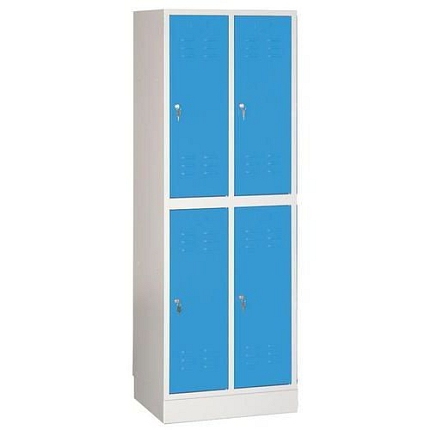 Svařovaná šatní skříň Sam, 4 oddíly, cylindrický zámek, šedá/modrá