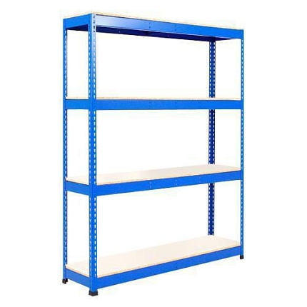 Kovový regál Rapid 1, 198 x 122 x 61 cm, 600 kg/police, 4 laminované police, modrý