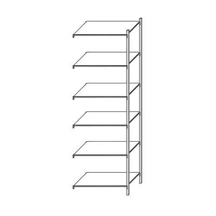 Kovový regál Taranis, přístavbový, 250 x 130 x 50 cm, 980 kg, 6 polic, stříbrný