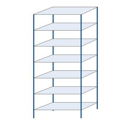 Kovový regál Herkules, základní, 300 x 130 x 60 cm, 1050 kg, 7 polic, modrý