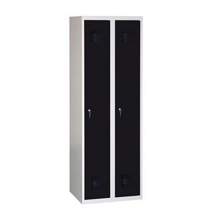 Svařovaná šatní skříň Danny, 2 oddíly, tříbodový zámek, šedá/černá