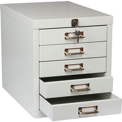 Jednořadá kovová kartotéka A4 Esk, 5 zásuvek, šedá, uzamykatelná