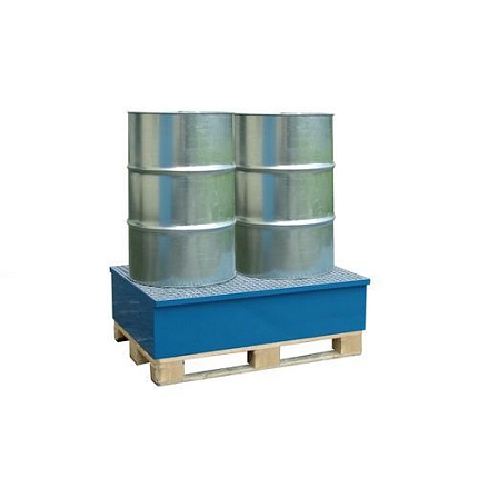 Kovová záchytná vana s roštem, na paletu, pro 2 sudy, lakovaná