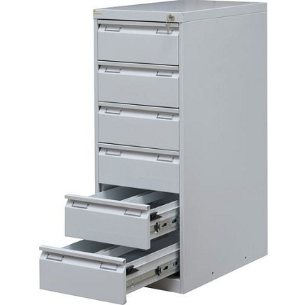 Jednořadá kovová lístkovnice A6 Stour, 6 zásuvek, světle šedá