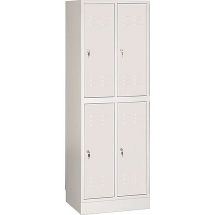 Svařovaná šatní skříň Sam, 4 oddíly, cylindrický zámek, šedá/šedá