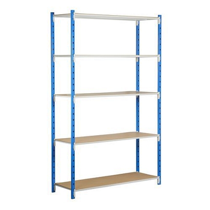Kovový regál Velez, základní, 200 x 125 x 40 cm, 1 500 kg, 5 polic, modrý