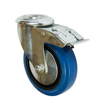 Gumové transportní kolo se středovým otvorem, průměr 125 mm, otočné s brzdou, valivé ložisko