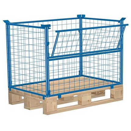 Paletový nástavec se sklopnou stěnou typ 64, pletivový, modrý, 80 x 120 x 100 cm