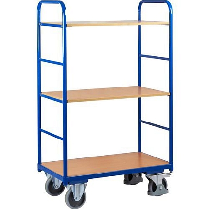 Vysoký policový vozík, do 250 kg, 3 police, 153 x 91 x 50 cm, modrý
