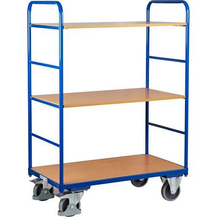 Vysoký policový vozík, do 250 kg, 3 police, 153 x 106 x 60 cm, modrý