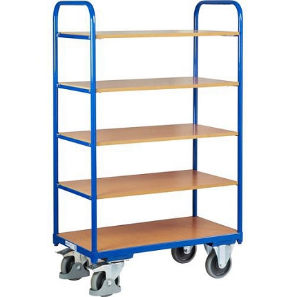 Vysoký policový vozík, do 250 kg, 5 polic, 153 x 91 x 50 cm, modrý
