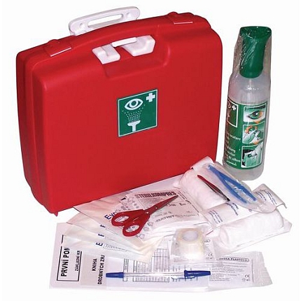 Plastový kufr se sadou pro výplach oči a se stěnovým držákem, 28 x 32 x 11,9 cm
