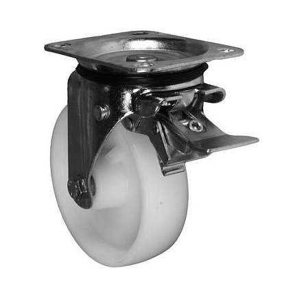 Nylonové transportní kolo s přírubou, průměr 150 mm, otočné s brzdou, kluzné ložisko