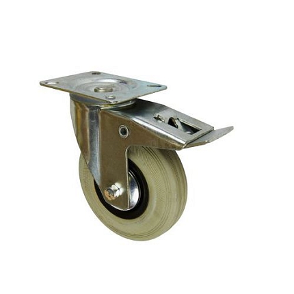 Gumové transportní kolo s přírubou, průměr 125 mm, otočné s brzdou, kluzné ložisko