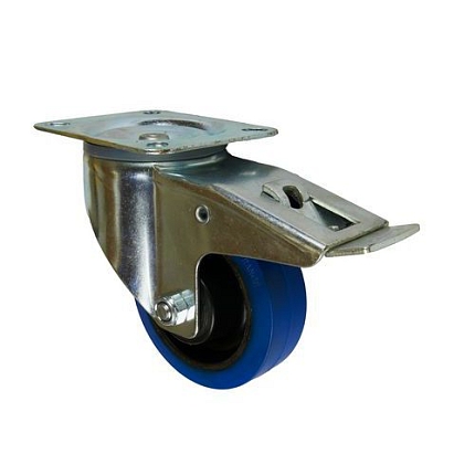 Gumové transportní kolo s přírubou, průměr 125 mm, otočné s brzdou, valivé ložisko