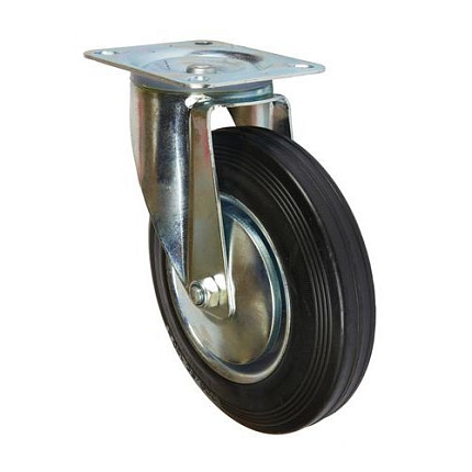 Gumové transportní kolo s přírubou, průměr 200 mm, otočné, valivé ložisko