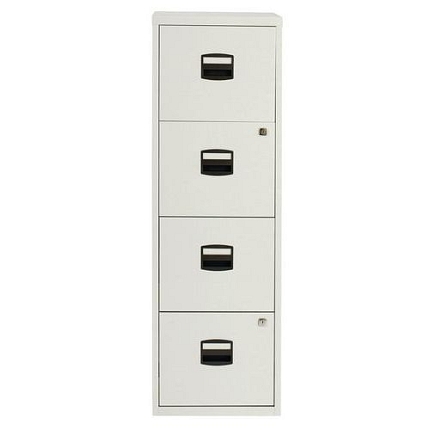 Jednořadá kovová kartotéka A4 Tees, 4 zásuvky, světle šedá