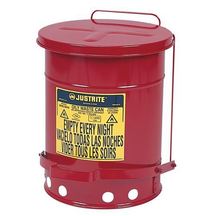 Kovový odpadkový koš pro hořlavé a nebezpečné látky, objem 23 l, červený