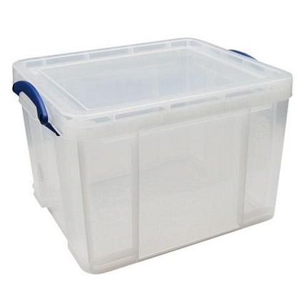 Plastový úložný box s víkem na klip, průhledný, 35 l