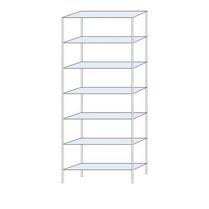 Kovový regál Perun, základní, 300 x 120 x 32 cm, 1 435 kg, 7 polic, pozink