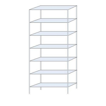 Kovový regál Taranis, základní, 300 x 130 x 40 cm, 1 200 kg, 7 polic, stříbrný