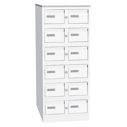 Dvouřadá kovová lístkovnice A6 Severn, 12 zásuvek, bílá