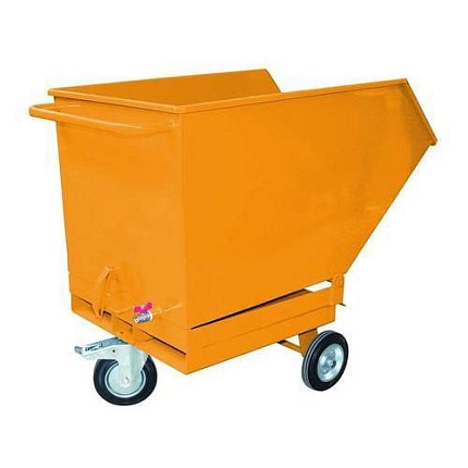 Pojízdný výklopný kontejner se sítem, výpustným kohoutem a kapsami pro vysokozdvižný vozík, objem 400 l, žlutý