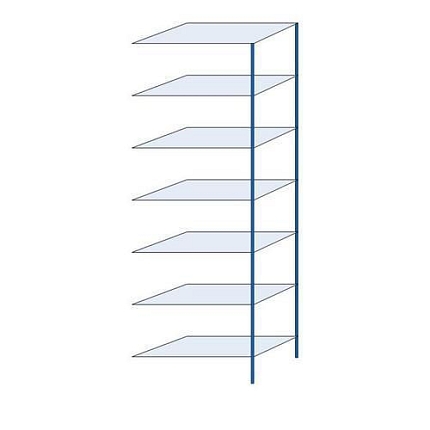 Kovový regál Herkules, přístavbový, 300 x 100 x 50 cm, 1050 kg, 7 polic, modrý