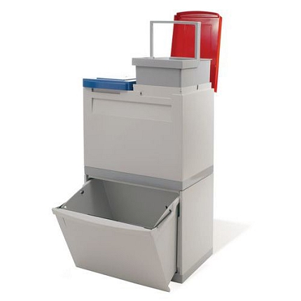 Plastový odpadkový koš EKOMODUL na tříděný odpad, objem 1 x 30 l + 2 x 15 l