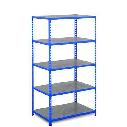 Kovový regál Rapid 2, 198 x 91,5 x 36,5 cm, 135 kg/police, 5 ocelových panelů, modrý