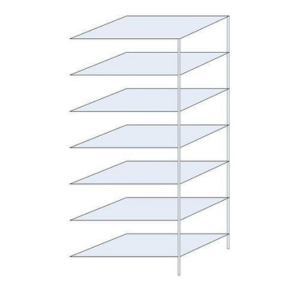 Kovový regál Taranis, přístavbový, 300 x 130 x 80 cm, 970 kg, 7 polic, stříbrný