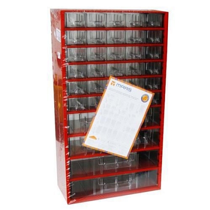 Kovový organizér, 36 zásuvek, červený