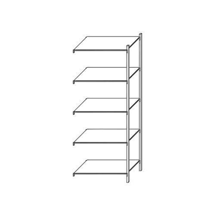 Kovový regál, přístavbový, 200 x 100,6 x 53,5 cm, 1 300 kg, 5 polic, stříbrný
