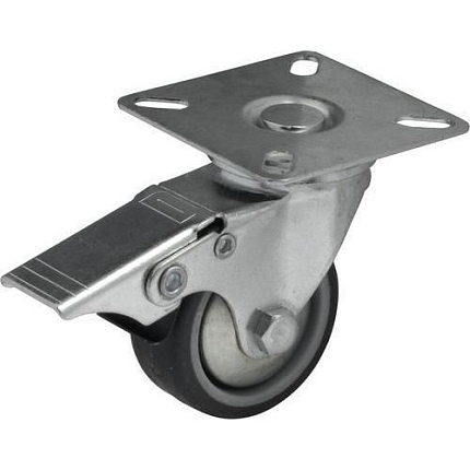 Gumové přístrojové kolo s přírubou, průměr 50 mm, otočné s brzdou, kluzné ložisko