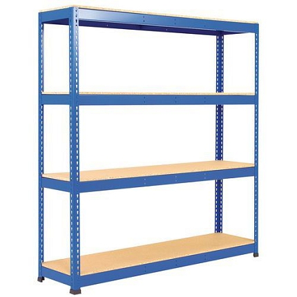 Kovový regál Rapid 1, 198 x 183 x 76 cm, 440 kg/police, 4 dřevotřískové police, modrý