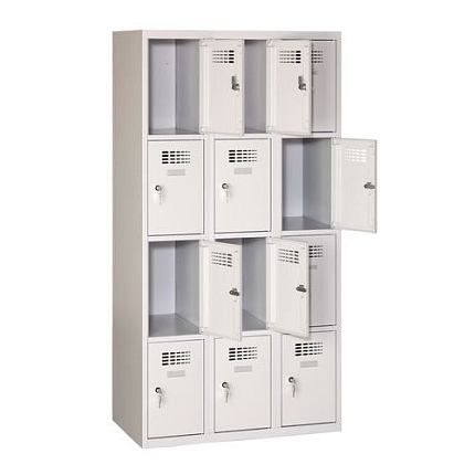 Svařovaná šatní skříň Eric odlehčená, 12 boxů, cylindrický zámek, šedá/šedá