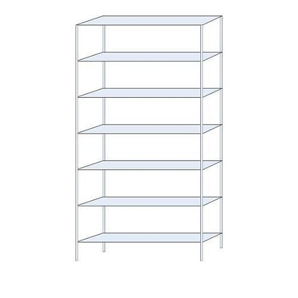 Kovový regál Perun, základní, 300 x 150 x 32 cm, 1 015 kg, 7 polic, pozink