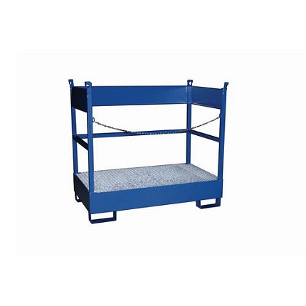 Ocelová záchytná paleta pro převoz sudů s roštem, kapacita 220 l