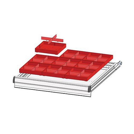 Sada 36 plastových děličů zásuvek, výška 75 mm