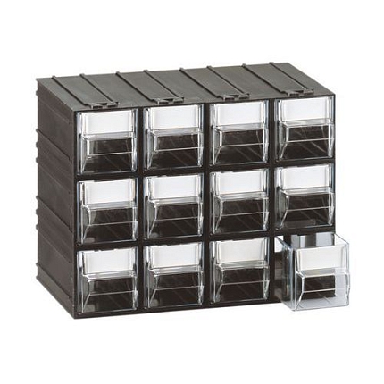 Modulový organizér, 12 zásuvek, černý/transparentní