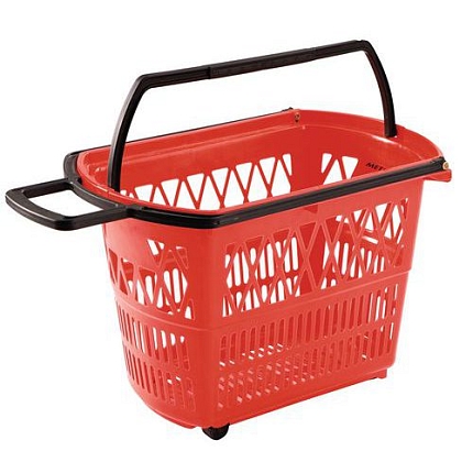 Plastový nákupní košík s kolečky, 28 l, červená