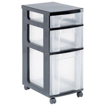 Mobilní stojan s úložnými boxy, 3 boxy, transparentní